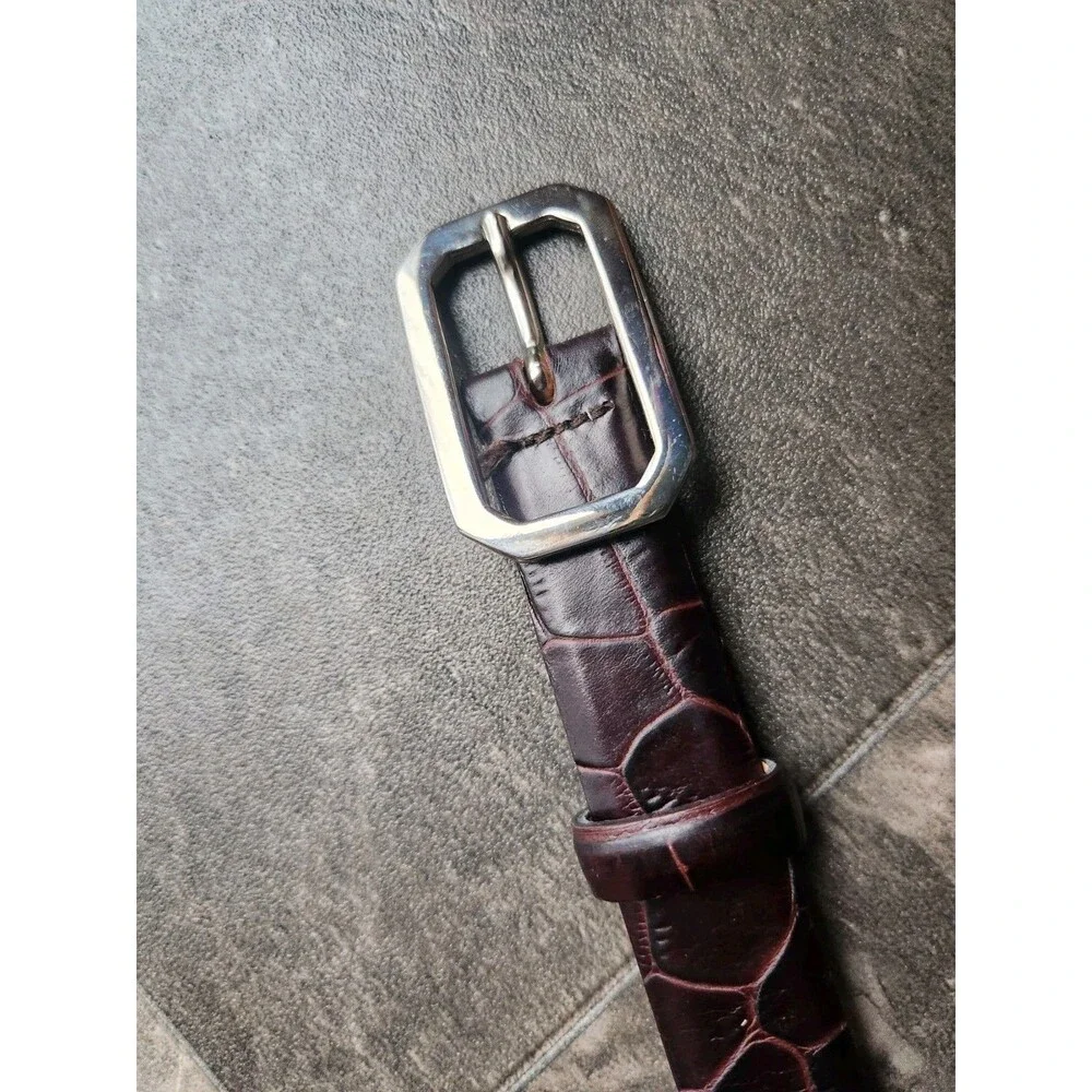Harold Powell Belt Italian Leather Dark Brown Croc Silver Tone Buckle Sz Large
